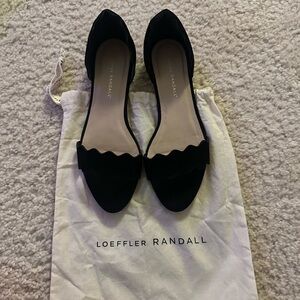 Loeffler Randall Black Suede Scallop-Edge Loafers size‎ 8